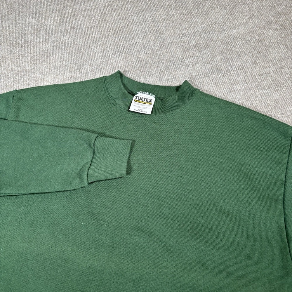 Vintage 90s Tultex Sweatshirt Size L Crewneck Green Fleece Blank Made In‎ USA